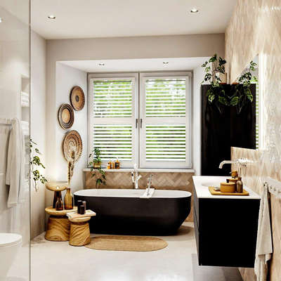 MONDIAZ VICA 150cm badmeubel onderkast Urban 2 lades. Wastafel MOON midden zonder kraangat, kleur Talc.