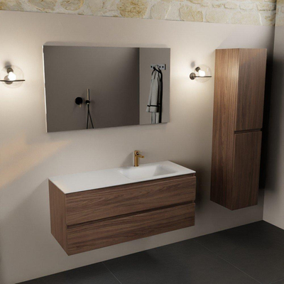 Mondiaz Aivy badmeubelset - 120x45x50cm - 1 kraangat - 1 wasbak talc Solid surface - Rechts - 2 lades - Met spiegel - Melamine Mocha