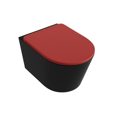 MONDIAZ LAVIE wandclosetpack - 36x53cm - diepspoel - rimless - Urban (zwart) - softclose - quick-release - toiletzitting - Fire (rood)