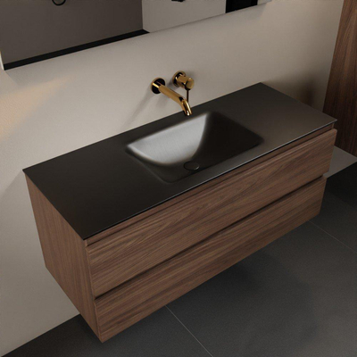 Mondiaz Aivy badmeubelset - 120x45x50cm - 0 kraangaten - 1 wasbak urban Solid surface - Midden - 2 lades - Met spiegel - Melamine Mocha