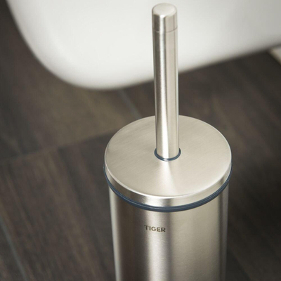 Tiger Boston Toiletborstelhouder - gesloten - staand - geborsteld RVS