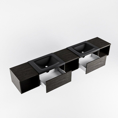 MONDIAZ BUKLA 240cm badmeubel met open module 40 L+M+R kleur Dark Brown met 2 lades. Wastafel CLOUD dubbel 2 kraangaten kleur Urban.