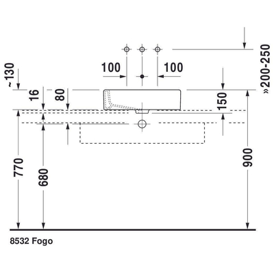 Duravit Vero opzet wastafel 50x38cm zonder overloop wit