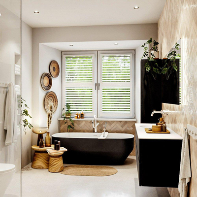 MONDIAZ VICA 150cm badmeubel onderkast Urban 2 lades. Wastafel MOON links zonder kraangat, kleur Talc.