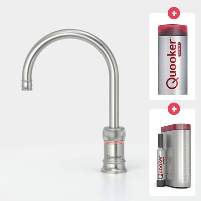 Quooker NL Classic Nordic round kokendwaterkraan opbouw uitloop draaibaar met Combi+ reservoir & Cube reservoir RVS