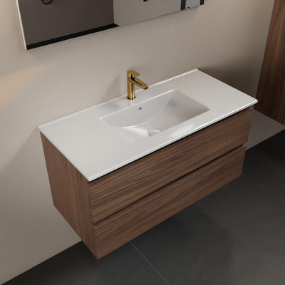 Mondiaz Aivy badmeubelset - 100x45x50cm - 1 kraangat - 1 wasbak talc Keramiek - Midden - 2 lades - Zonder spiegel - Melamine Mocha