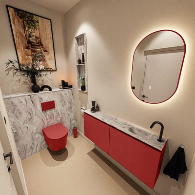 MONDIAZ TURE-DLUX 120cm toiletmeubel Fire. EDEN wastafel Glace positie rechts. Met 1 kraangat.