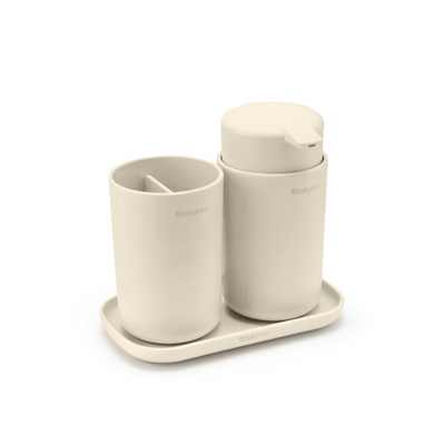 Brabantia ReNew Badkameraccessoires - set van 3 - Zeeppomp - Tandenborstelhouder - Schaal - soft beige