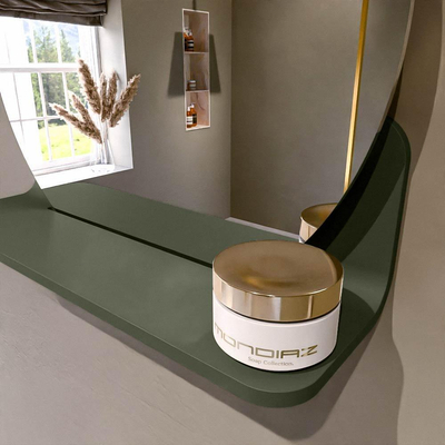 Mondiaz SPOT Badkamerspiegel - rond 40cm - spiegelplanchet - kleur Army