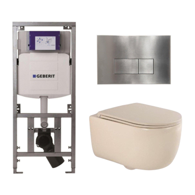 QeramiQ Dely Swirl Toiletset - 36.3x51.7cm - Geberit UP320 Burda inbouwreservoir - slim zitting - steel bedieningsplaat - rechthoekige knoppen - beige