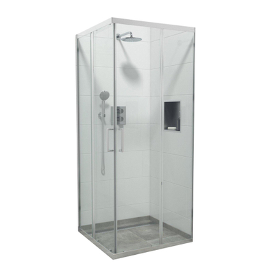 FugaFlow Boutry Quick Fit Douchecabine - vierkant - 90x90x195cm - hoekinstap - 2 Schuifdeur - anti kalk - chroom