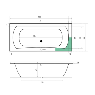 Xenz Robijn Inbouwbad - 190x90cm - inhoud 320L - met afvoer - Antraciet mat