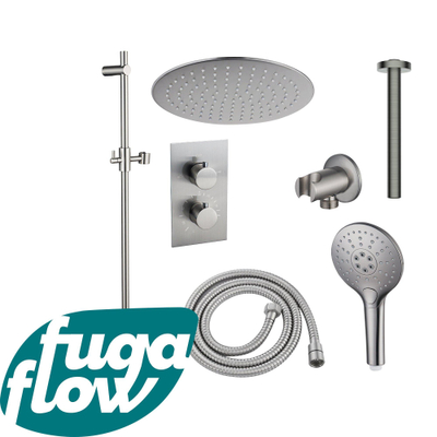 FugaFlow Eccelente Sobrado Badkamer Inbouw Regendoucheset - thermostatisch - plafondarm -glijstang - 25cm hoofddouche - handdouche rond - geborsteld RVS PVD