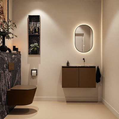 MONDIAZ TURE-DLUX 80cm toiletmeubel Rust. EDEN wastafel Lava positie rechts. Zonder kraangat.