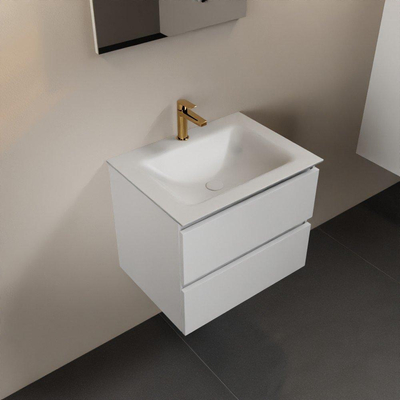 Mondiaz Aivy badmeubelset - 60x45x50cm - 1 kraangat - 1 wasbak talc Solid surface - Midden - 2 lades - Met spiegel - MDF Talc