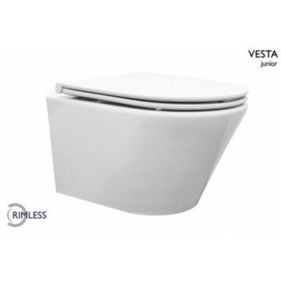 Wiesbaden Vesta-Junior spoelrandloos wandcloset wit 47cm +Flatline zitting wit