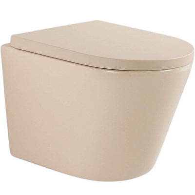 QeramiQ Dely Toiletset - 36.3x51.7cm - diepspoel - rimless - Geberit UP320 inbouwreservoir - softclose toilet zitting 35 mm - glans witte bedieningsplaat - rechthoekige knoppen - mat beige