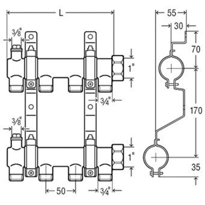 Viega Pexfit verdeler model 1052 messing bi.dr. 3-groeps