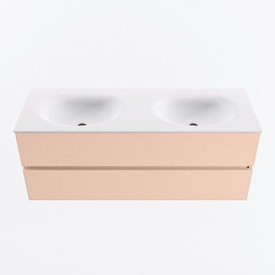MONDIAZ VICA Badkamermeubelset - 130cm - onderkast rosee- 2 lades - wastafel moon dubbel - 2 kraangaten - 60cm hoge versie - talc