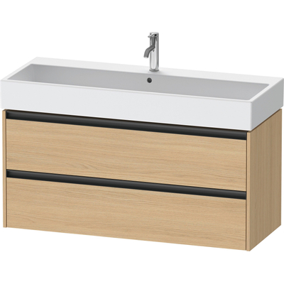 Duravit Ketho 2 wastafelonderbouwkast met 2 laden voor enkele wastafel 118.4x46x54.9cm met grepen antraciet natuur eiken mat