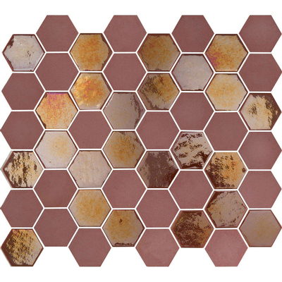 The Mosaic Factory Valencia mozaïektegel 4.3x4.9x0.5cm hexagon burgundy mat en glans voor wand en vloer en voor binnen en buiten vorstbestendig