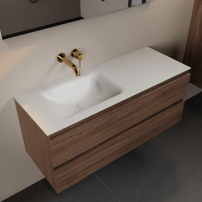 Mondiaz Aivy badmeubelset - 120x45x50cm - 0 kraangaten - 1 wasbak talc Solid surface - Links - 2 lades - Met spiegel - Melamine Mocha