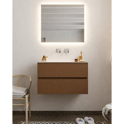 MONDIAZ VICA Badkamermeubelset - 80cm - 2 lades - wasbak Moon midden - 0 kraangaten - solid surface rust