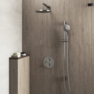 Hotbath Buddy IBS Regendoucheset - 35cm wandarm - 20cm ronde hoofddouche - 3 standen handdouche - glijstang - geborsteld nikkel