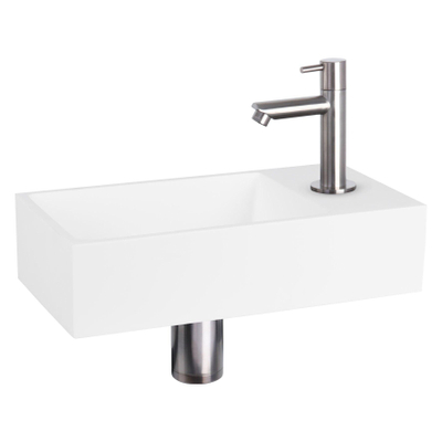 Differnz Solid fonteinset - 36x18.5x9cm - Rechthoek - 1 kraangat - recht chromen matte kraan - Solid surface Wit