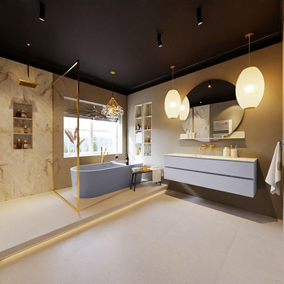 MONDIAZ VICA-DLUX Badkamermeubelset - 150cm - onderkast cale- 2 lades - inbouw wastafel cloud midden - zonder kraangaten - 60cm hoge versie - frape