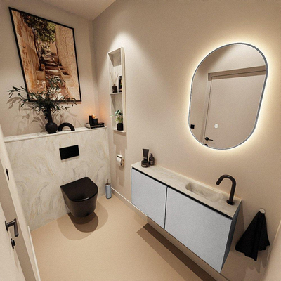 MONDIAZ TURE-DLUX 100cm toiletmeubel Plata. EDEN wastafel Ostra positie rechts. Met 1 kraangat.
