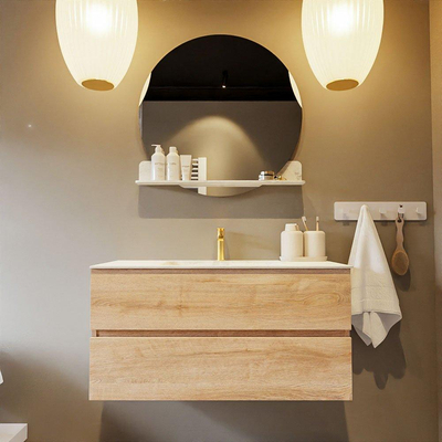 MONDIAZ VICA-DLUX Badkamermeubelset - 100cm - onderkast washed oak - 2 lades - inbouw wastafel cloud midden - 1 kraangat - 60cm hoge versie - opalo