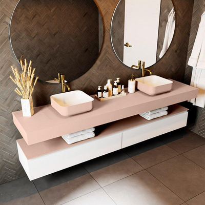 Mondiaz TOP 51 Vrijhangend Topblad - 220x51x12cm - geschikt voor waskom - Solid surface - Rosee