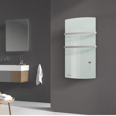 DRL E-comfort Deva Radiator - 105x52cm - elektrisch - met fanheater - glas - 1500watt - wit OUTLETSTORE