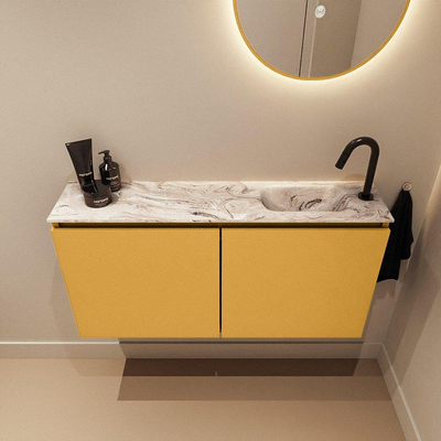 MONDIAZ TURE-DLUX 100cm toiletmeubel Ocher. EDEN wastafel Glace positie rechts. Met 1 kraangat.