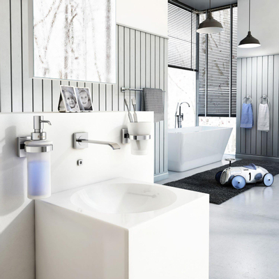 Smedbo House Bekerhouder - met glas - vierkant - chroom/mat glas