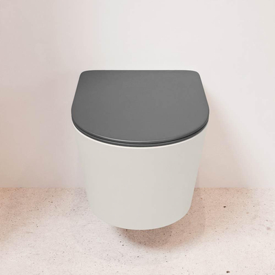 MONDIAZ LAVIE wandclosetpack - 36x53cm - diepspoel - rimless - Linen (offwhite) - softclose - quick-release - toiletzitting - Dark grey (grijs)