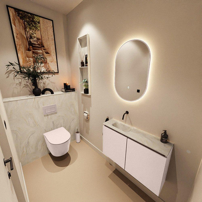 MONDIAZ TURE-DLUX 80cm toiletmeubel Rosee. EDEN wastafel Ostra positie links. Zonder kraangat.
