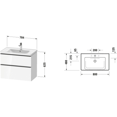 Duravit D-Neo meubelset m. wastafelonderbouwkast m. 2 laden m. softclose 80x20x48cm incl. wastafel wit mat