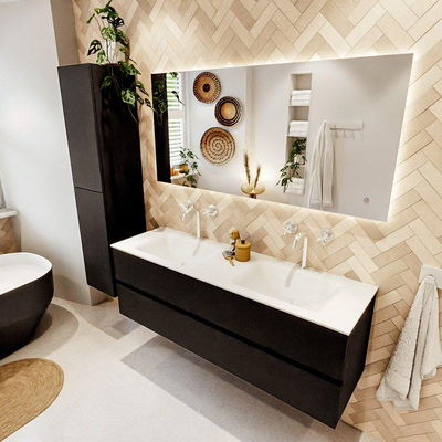 MONDIAZ VICA 150cm badmeubel onderkast Urban 2 lades. Wastafel CLOUD dubbel 2 kraangaten, kleur Talc.