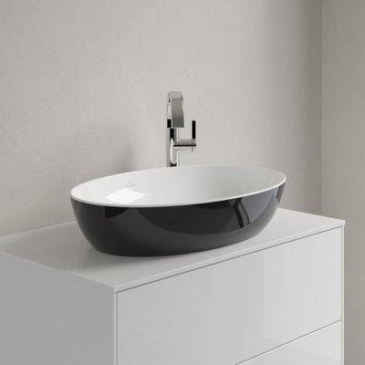 Villeroy & Boch Artis opzetwastafel ovaal 61x41x12.5cm zonder kraangat zonder overloop coal black