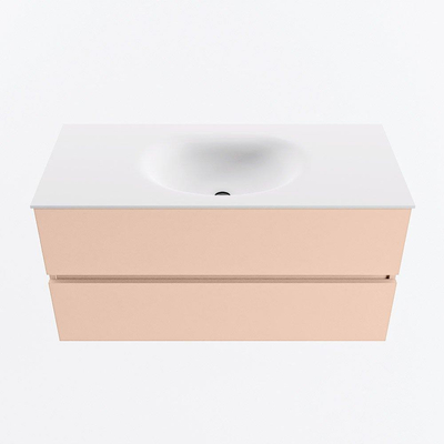 MONDIAZ VICA Badkamermeubelset - 100cm - onderkast rosee- 2 lades - wastafel moon midden - 1 kraangat - 60cm hoge versie - talc