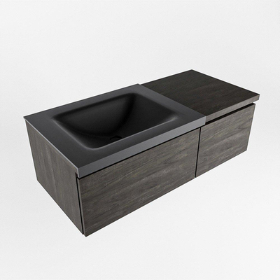 MONDIAZ BUKLA 100cm badmeubel met module 40 kleur Dark Brown met 2 lades. Wastafel CLOUD links 1 kraangat kleur Urban.