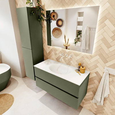 Mondiaz VICA Badkamermeubelset - 100cm - army - 2 lades - Wastafel MOON - midden - zonder kraangat - kleur talc - XL versie 60cm hoog