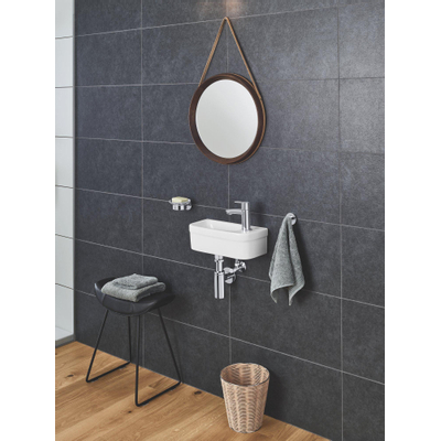 GROHE Euro fonteinset 37x18cm 1 kraangat zonder overloop rechte chromen kraan sifon afvoerplug handdoekhaak fontein Rechthoek wit