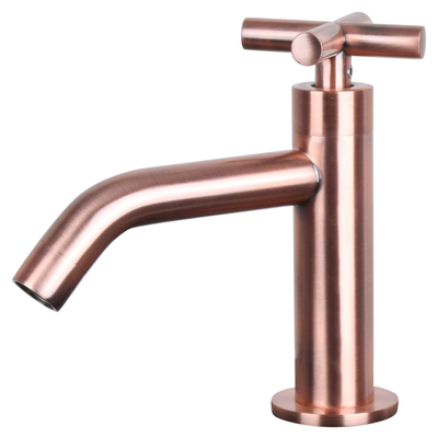 Differnz Ravo fonteinset - 38.5x18.5x9.5cm - Rechthoek - 1 kraangat - Gebogen koperen kraan - kruisgreep - Keramiek Wit