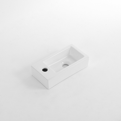 QeramiQ Fuente Fontein - 38x18.5x9cm - keramiek - kraangat links - Glans wit