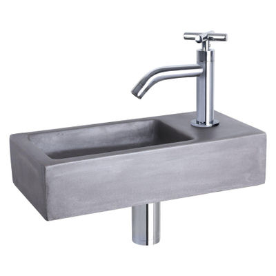 Differnz Hura fonteinset - 38x18x9cm - Rechthoek - 1 kraangat - Chroom gebogen kraan - kruisgreep - Beton Grijs