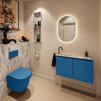 MONDIAZ TURE-DLUX 80cm toiletmeubel Jeans. EDEN wastafel Glace positie links. Met 1 kraangat.