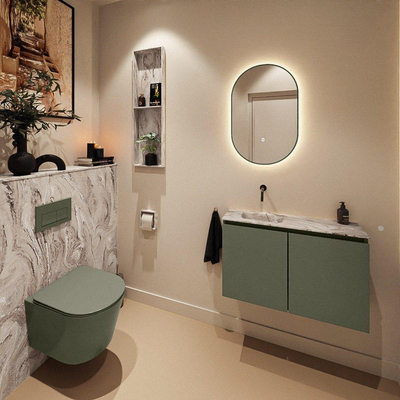 MONDIAZ TURE-DLUX 80cm toiletmeubel Army. EDEN wastafel Glace positie links. Zonder kraangat.